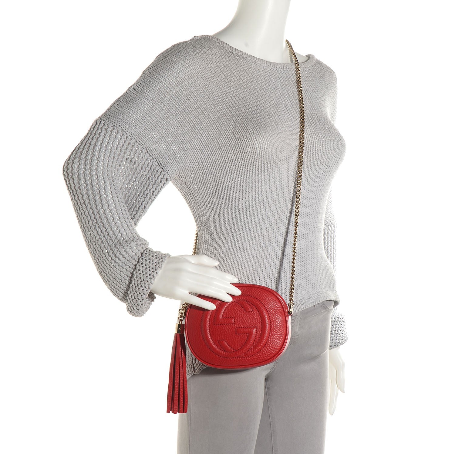 Gucci Pebbled Calfskin Mini Soho Chain Bag Tabasco Red 2 of 7