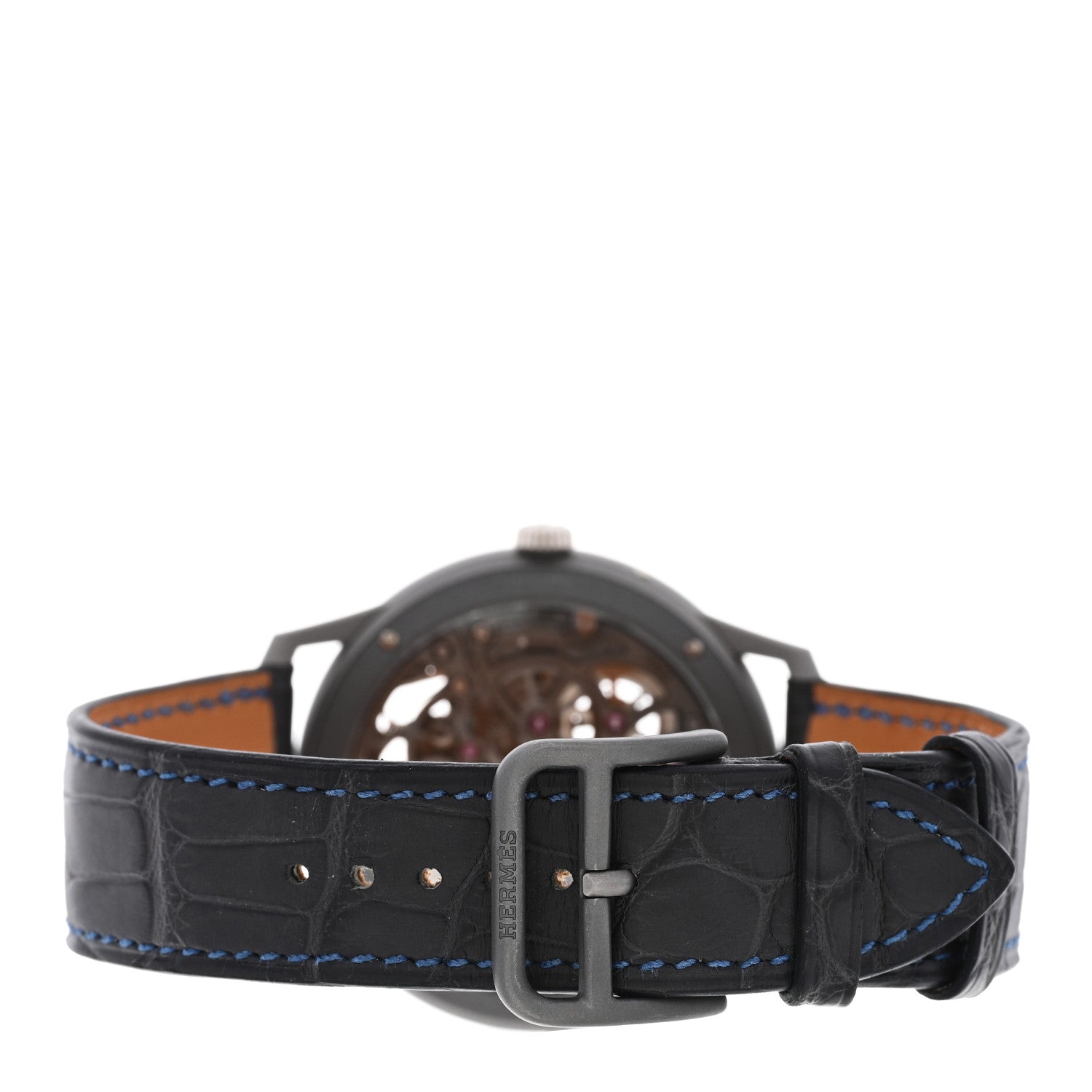 Hermes Platinum Titanium Alligator 39.5mm Slim d'Hermes Squelette Lune Automatic Watch Graphite 3 of 5