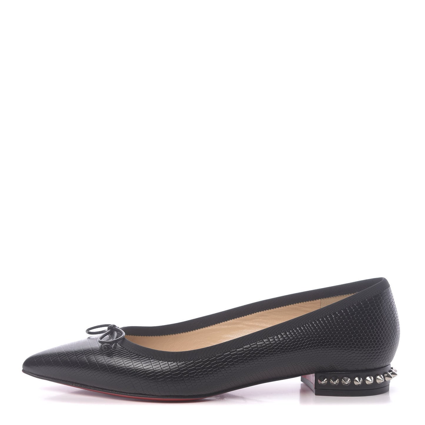 Calf Zarli Nappa Grosgrain Spiked Hall Flats 36.5 Black