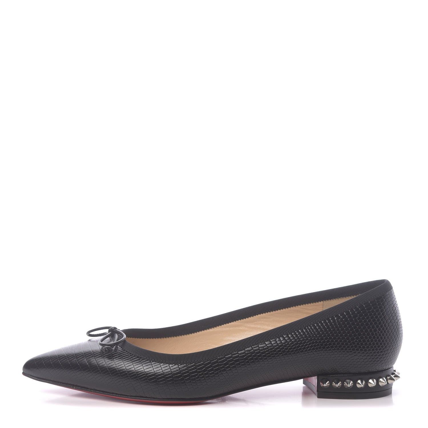 Christian Louboutin Calf Zarli Nappa Grosgrain Spiked Hall Flats 36.5 Black 1 of 7