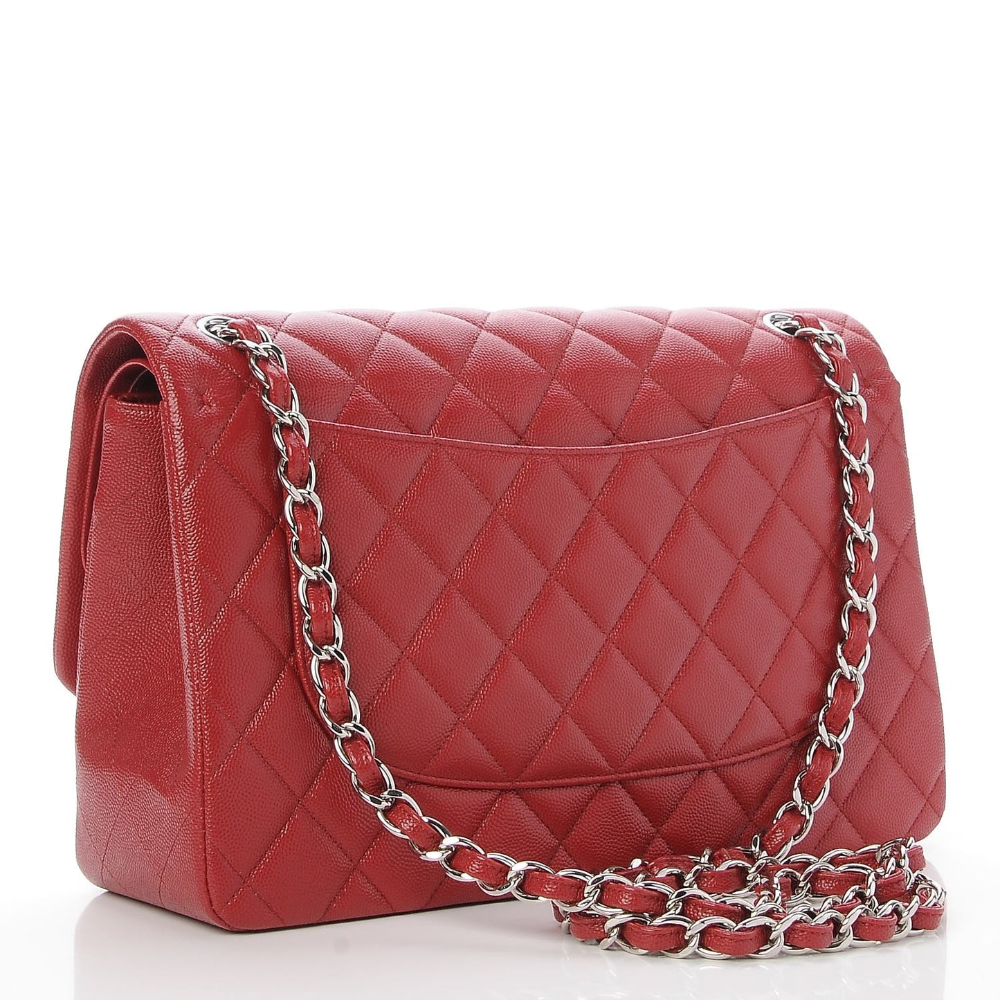Caviar Quilted Jumbo Double Flap Dark Red