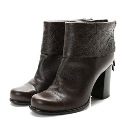 Louis Vuitton Calfskin Monogram Midtown Flat Ankle Boots 36.5 Brown 2 of 11