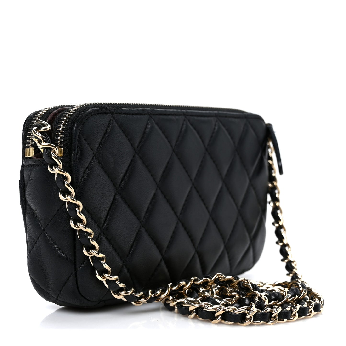 Lambskin Quilted Small Clutch With Chain Black