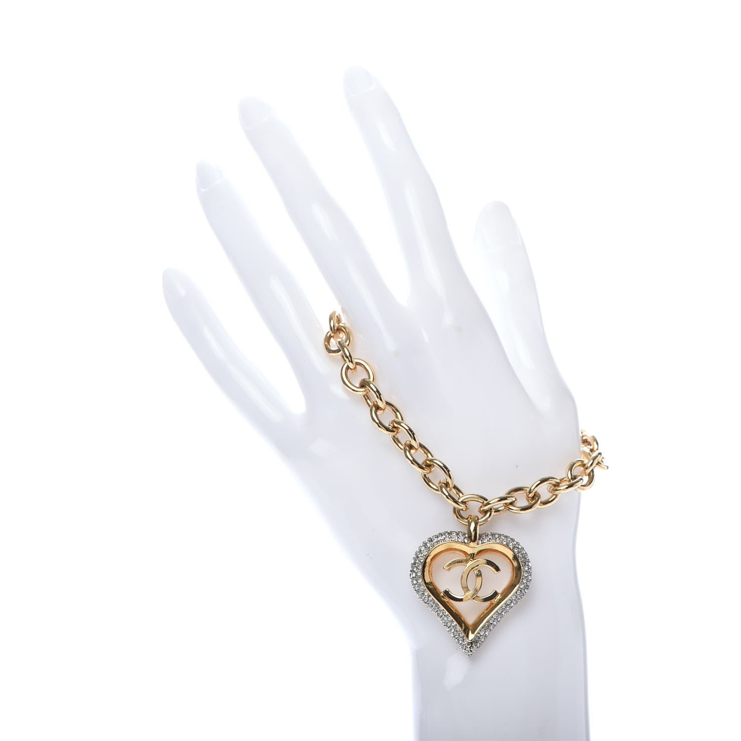 Chanel Crystal Chain Heart Bracelet Gold 2 of 5