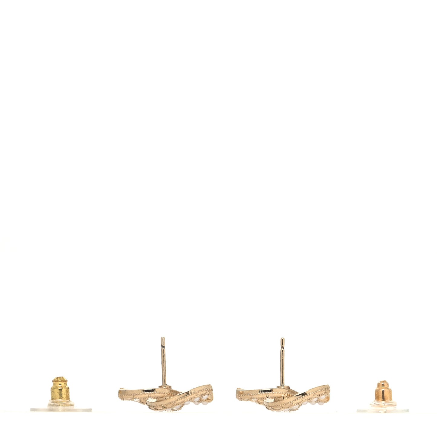 Pearl Crystal CC Stud Earrings Gold