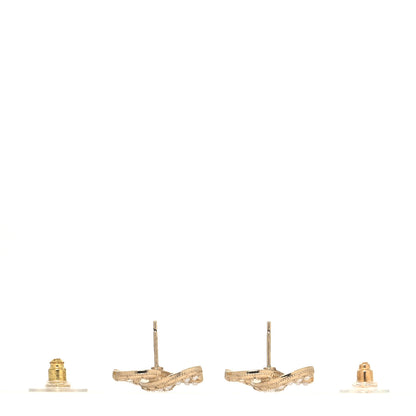 Chanel Pearl Crystal CC Stud Earrings Gold 3 of 4