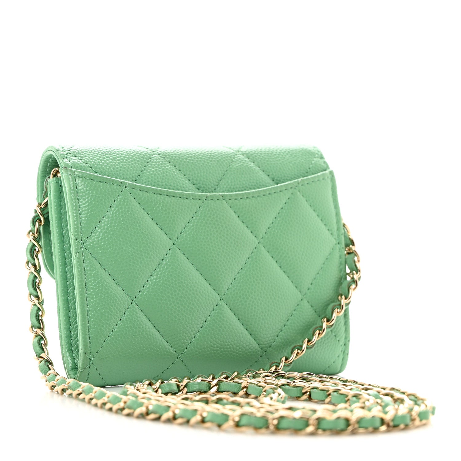 Chanel Caviar Quilted Flap Card Holder On Chain Light Green 2 of 9
