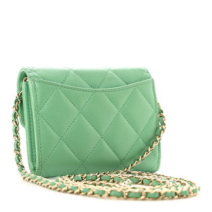Chanel Caviar Quilted Flap Card Holder On Chain Light Green 2 of 9
