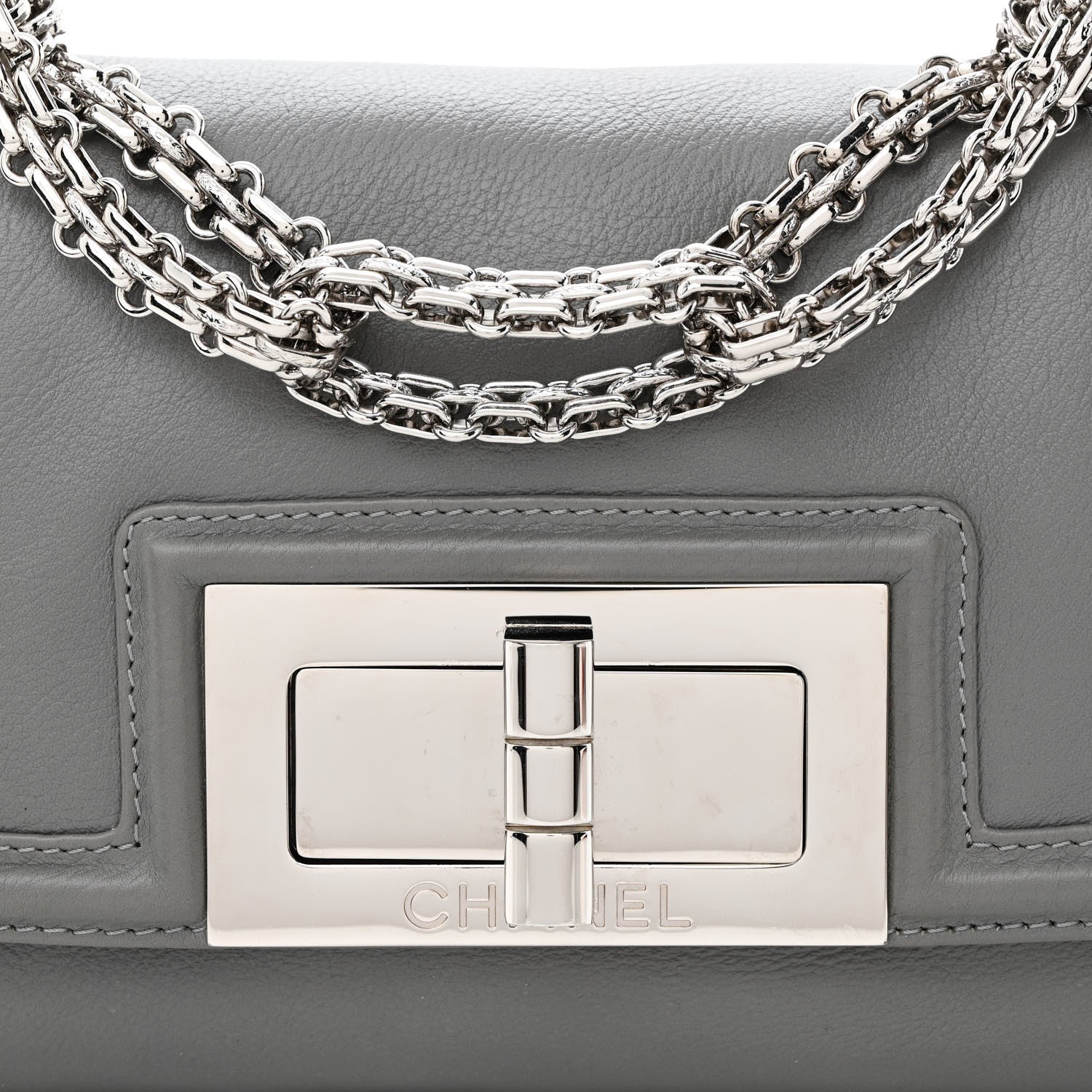 Chanel Grained Calfskin Mademoiselle Lock Bijoux Chain Flap Grey 8 of 10
