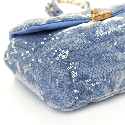 Chanel Sequin Quilted Medium Chanel 19 Flap Light Blue 8 of 13