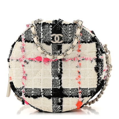 Chanel Tweed Quilted Round Clutch With Chain Black White Multicolor 1 of 10