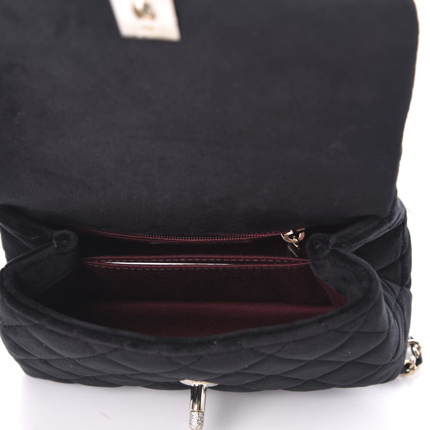 Velvet Crystal Quilted Extra Mini Coco Handle Flap Black