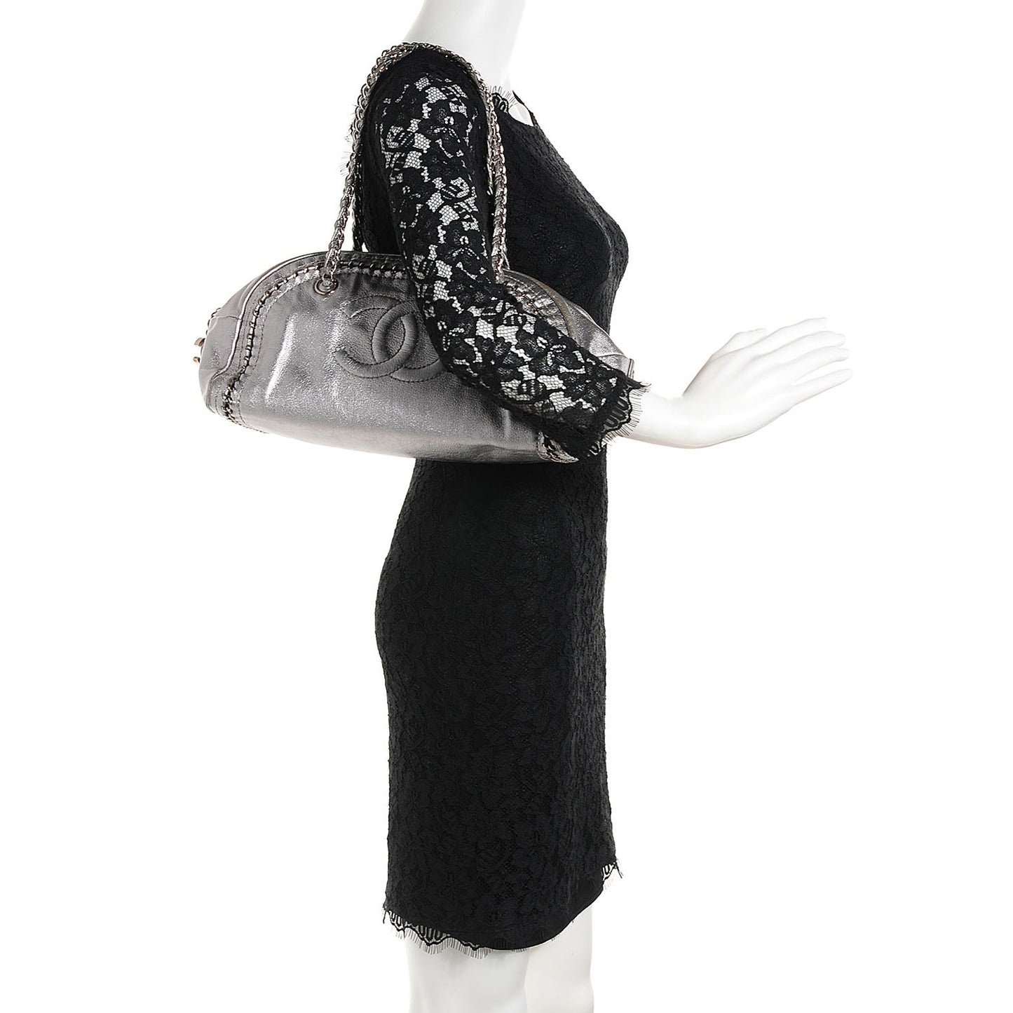 Metallic Goatskin Medium Luxe Ligne Bowler Silver