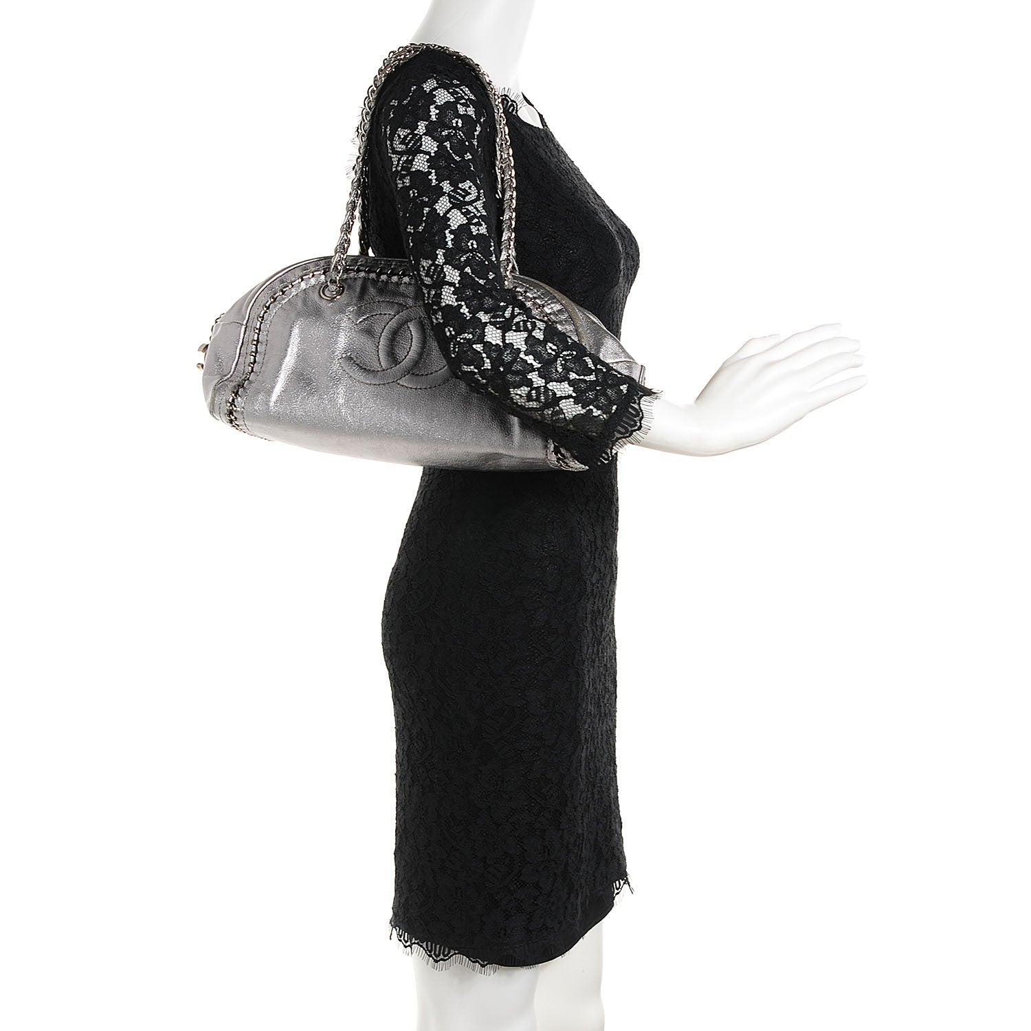 Chanel Metallic Goatskin Medium Luxe Ligne Bowler Silver 2 of 7