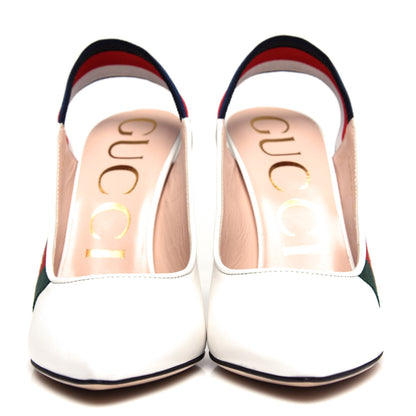 Gucci Malaga Kid Web Sylvie High Heel Slingback Pumps 36 White 2 of 11