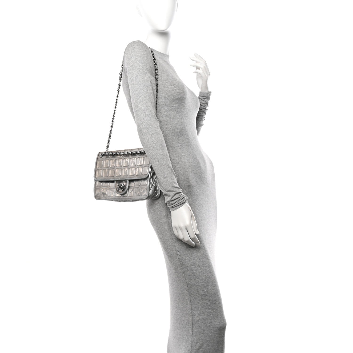 Chanel Vinyl Large Ice Cube Flap Silver 3 of 35