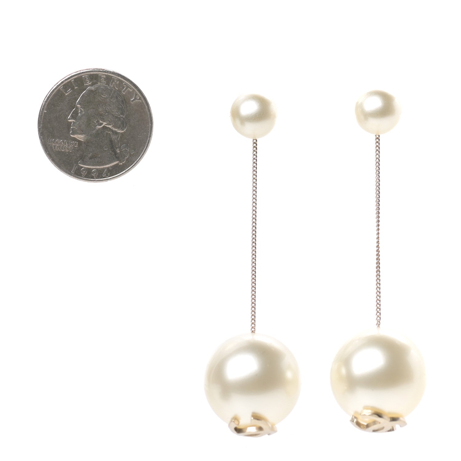 Chanel Pearl CC Chain Drop Earrings Gold 2 of 4