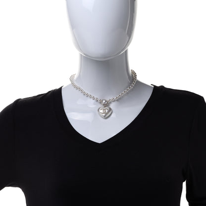 Chanel Pearl Crystal CC Heart Short Necklace Pearly White Gold 2 of 6