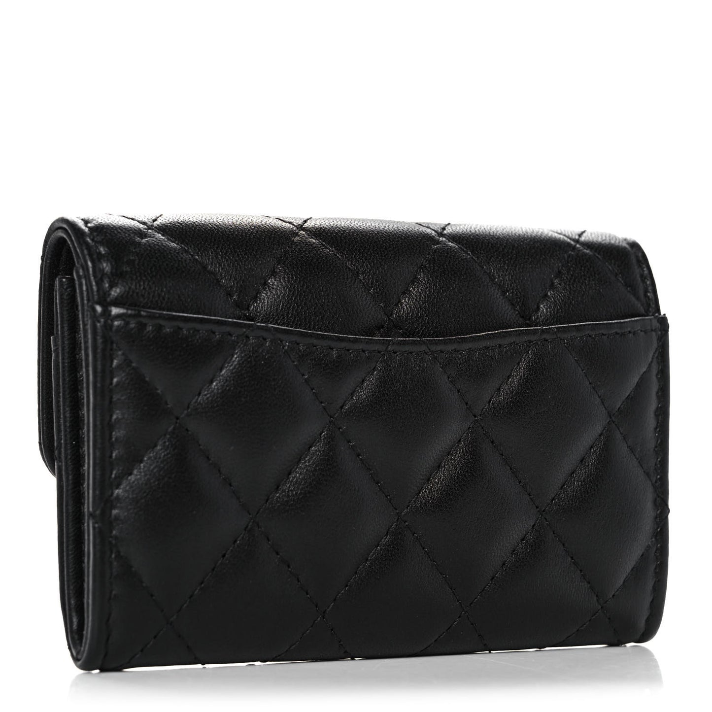 Lambskin Quilted Flap Card Holder Wallet Black