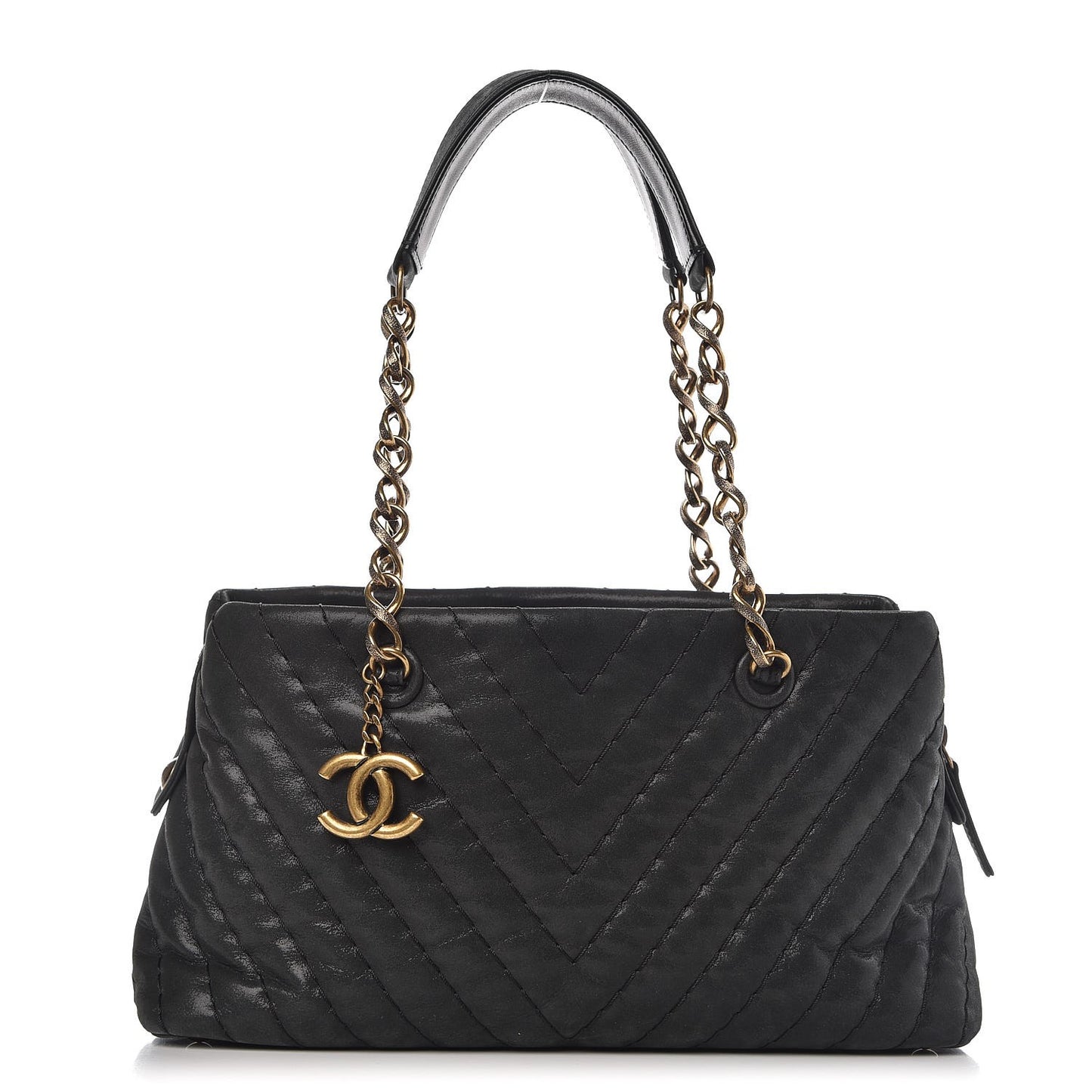 Iridescent Calfskin Chevron Quilted Surpique Tote Black