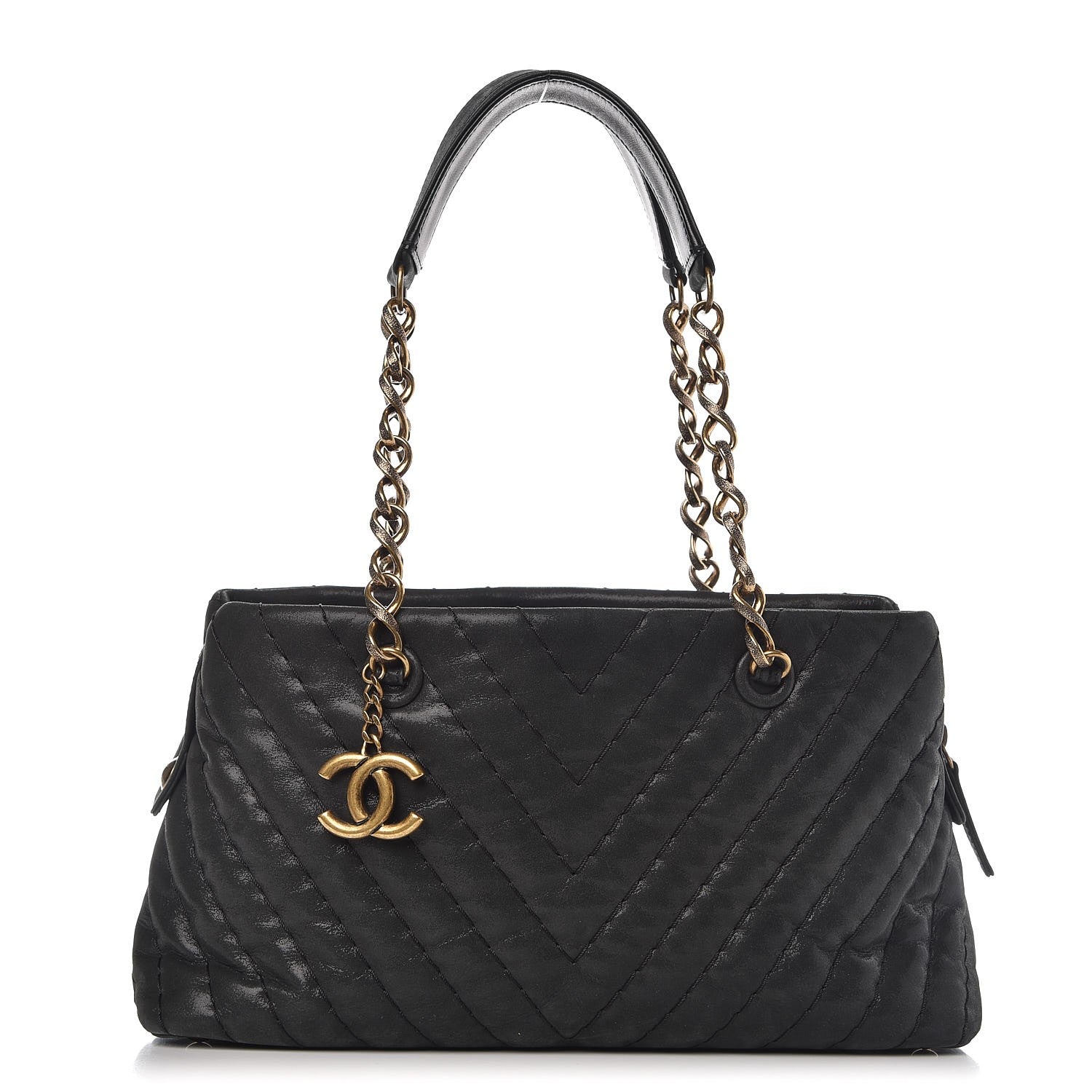 Chanel Iridescent Calfskin Chevron Quilted Surpique Tote Black 1 of 7