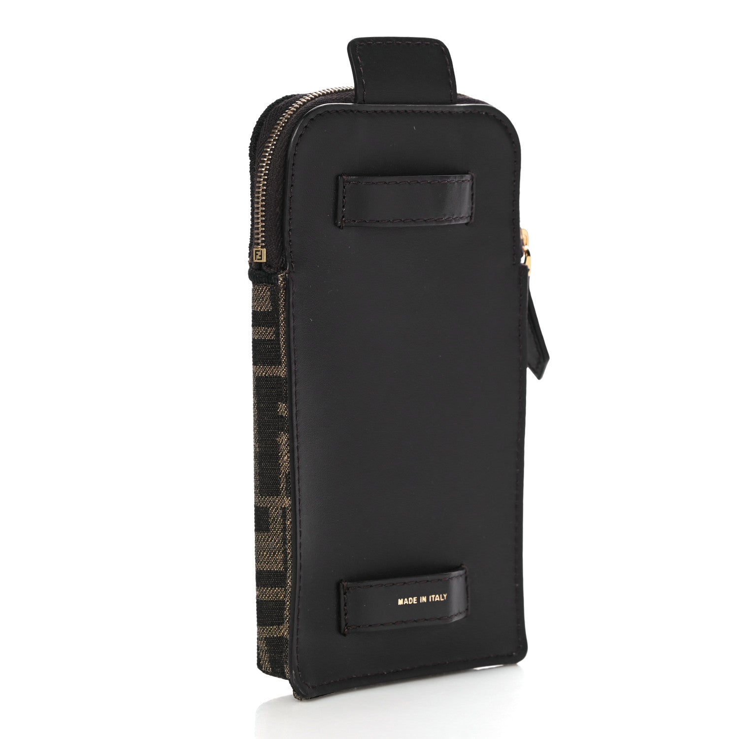 Fendi Fabric Jacquard FF 1974 Cell Pocket Strap You Case Tobacco Moro Black 3 of 12
