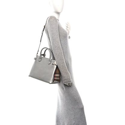 Burberry Metallic Grainy Calfskin House Check Medium Banner Tote Silver 3 of 17