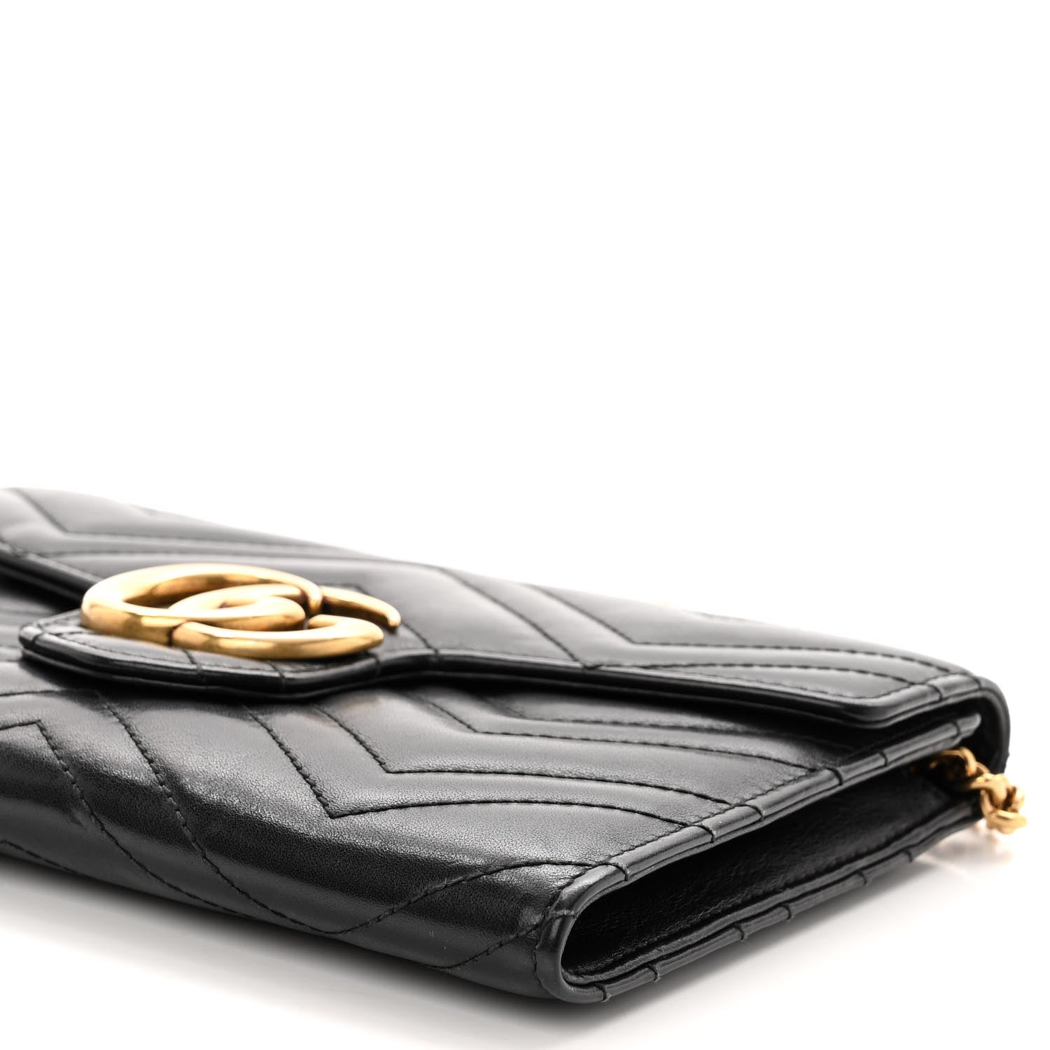 Gucci Calfskin Matelasse Mini GG Marmont Chain Wallet Black 9 of 10