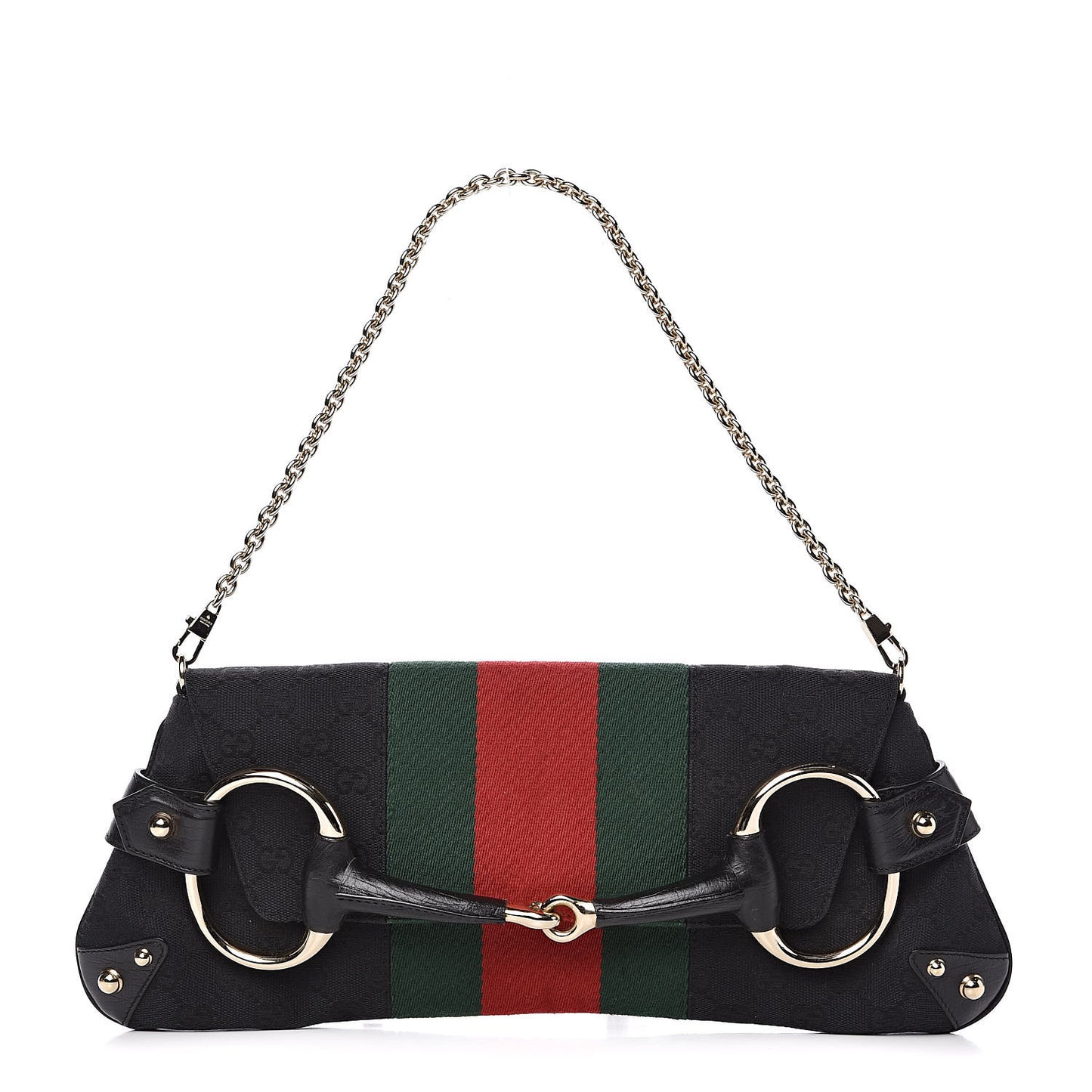 Monogram Web Horsebit Chain Clutch Black