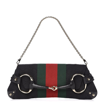Gucci Monogram Web Horsebit Chain Clutch Black 1 of 9