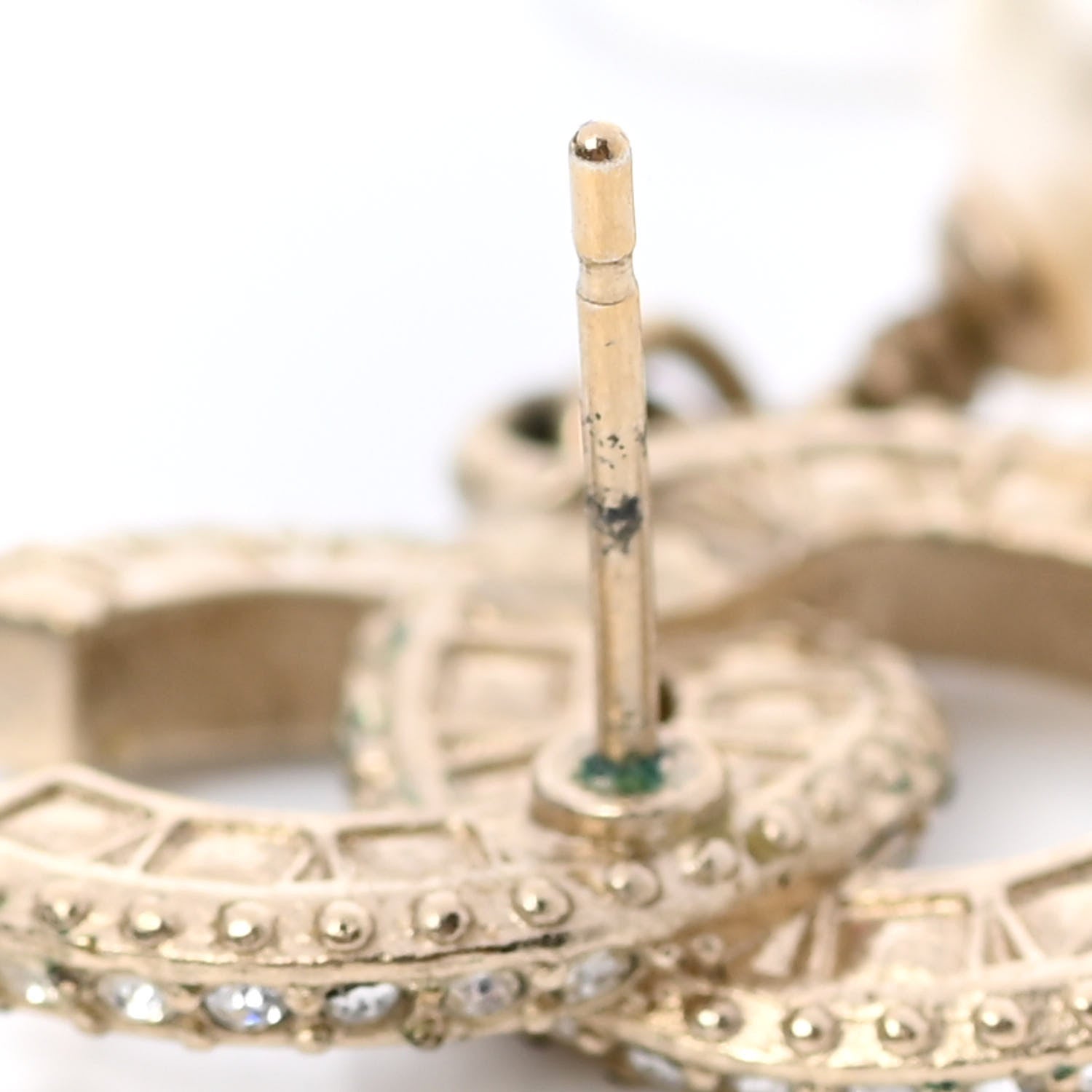 Chanel Crystal Timeless CC Pearl Drop Earrings Light Gold 5 of 5