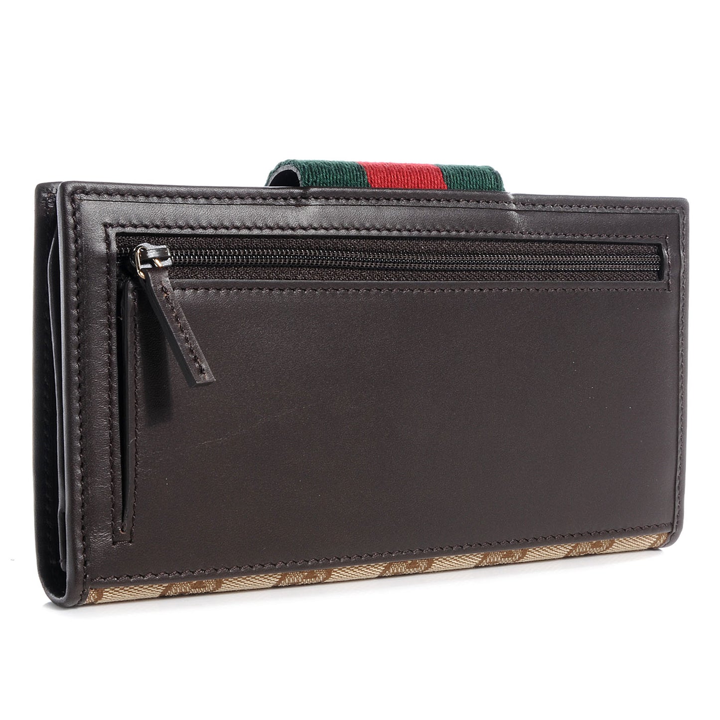 Monogram Calfskin Ladies Web Continental Wallet Beige Ebony Cocoa