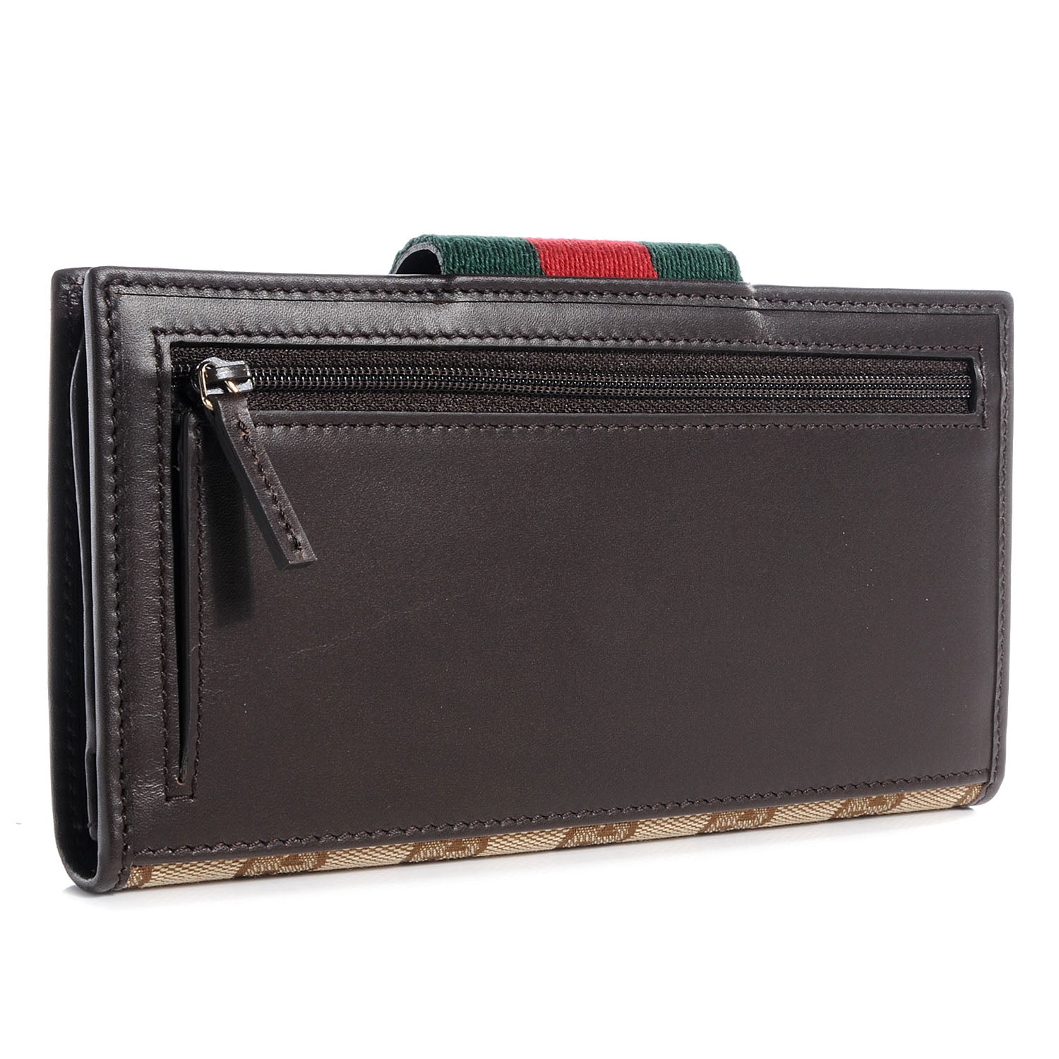 Gucci Monogram Calfskin Ladies Web Continental Wallet Beige Ebony Cocoa 3 of 7