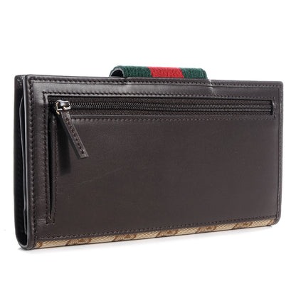 Gucci Monogram Calfskin Ladies Web Continental Wallet Beige Ebony Cocoa 3 of 7