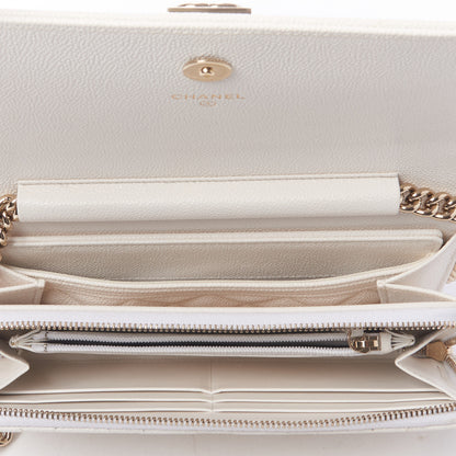 Chanel Caviar Quilted Boy Wallet On Chain WOC White 7 of 10