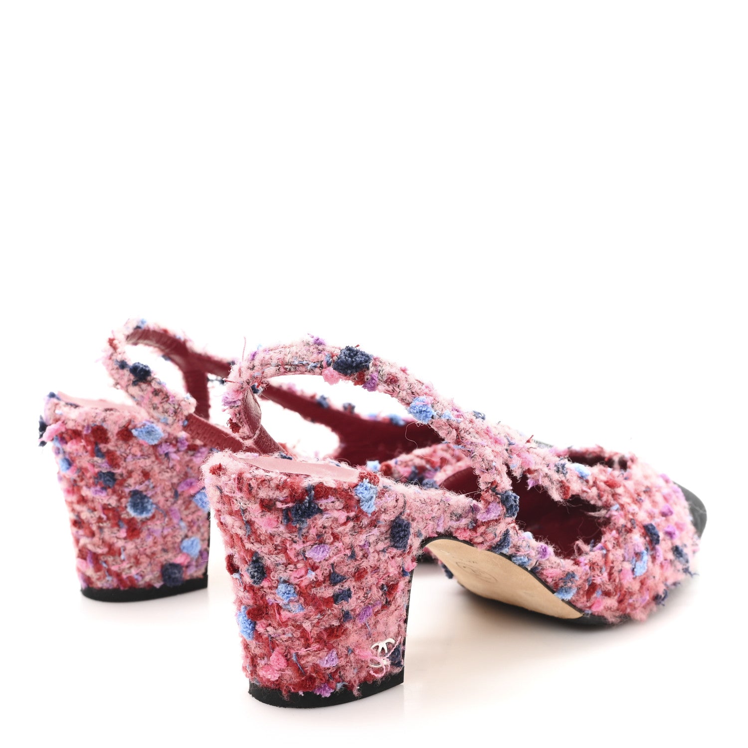 Chanel Tweed Grosgrain Cap Toe CC Slingback Pumps 36.5 Pink Black 5 of 9