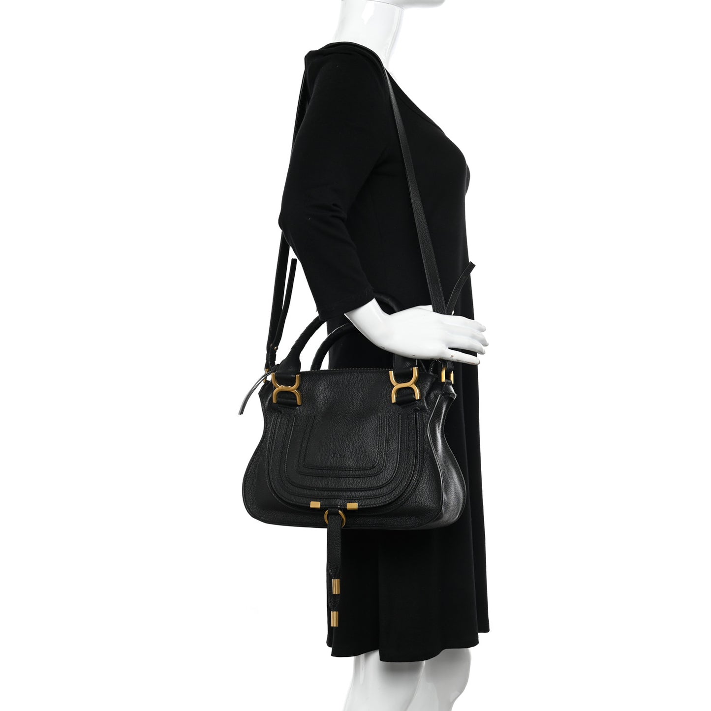 Calfskin Small Marcie Satchel Black