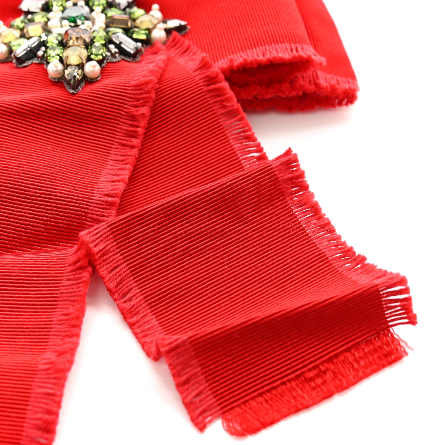 Grosgrain Crystal Bow Brooch Red