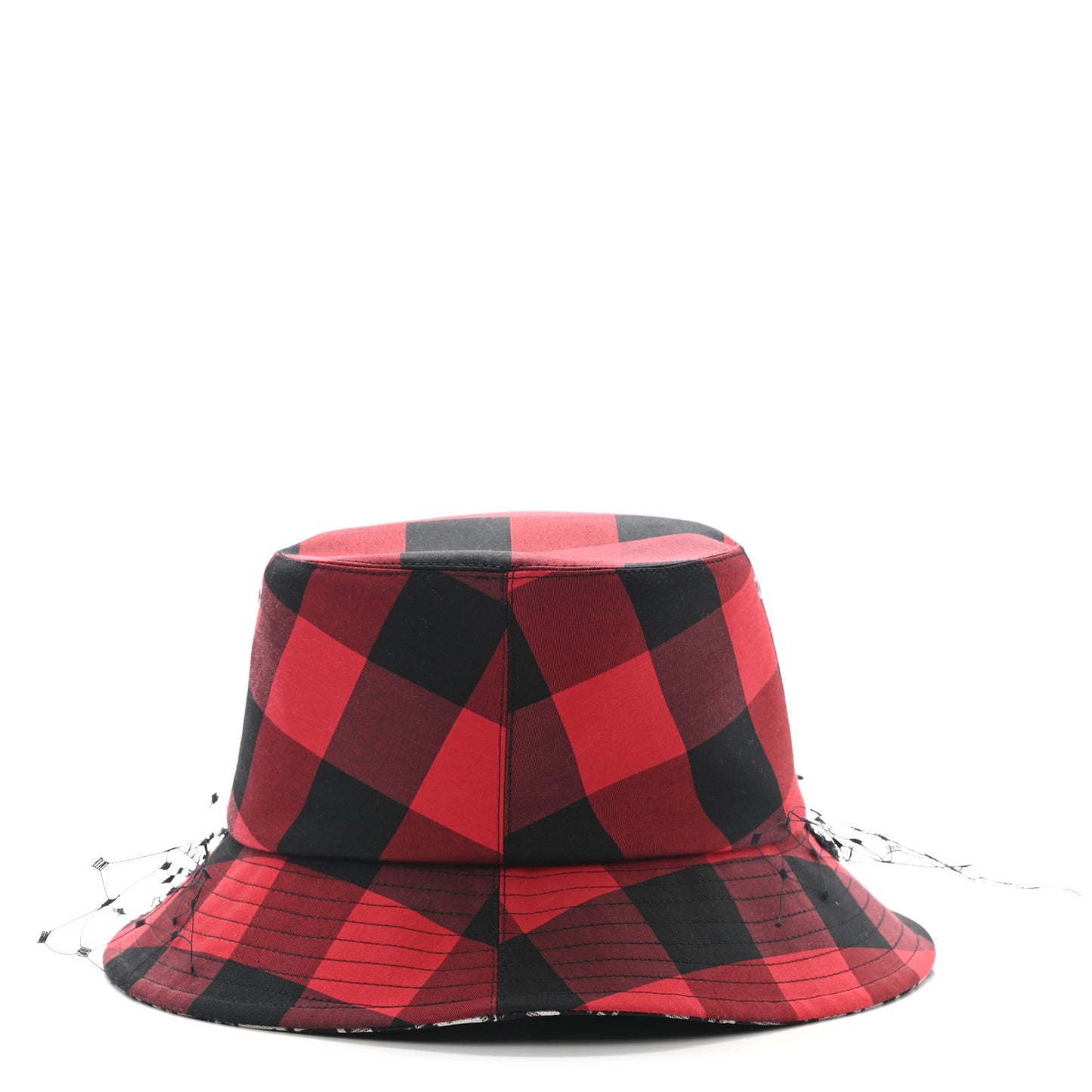 Cotton Large Brim Bucket Hat with Veil 57 Black Red