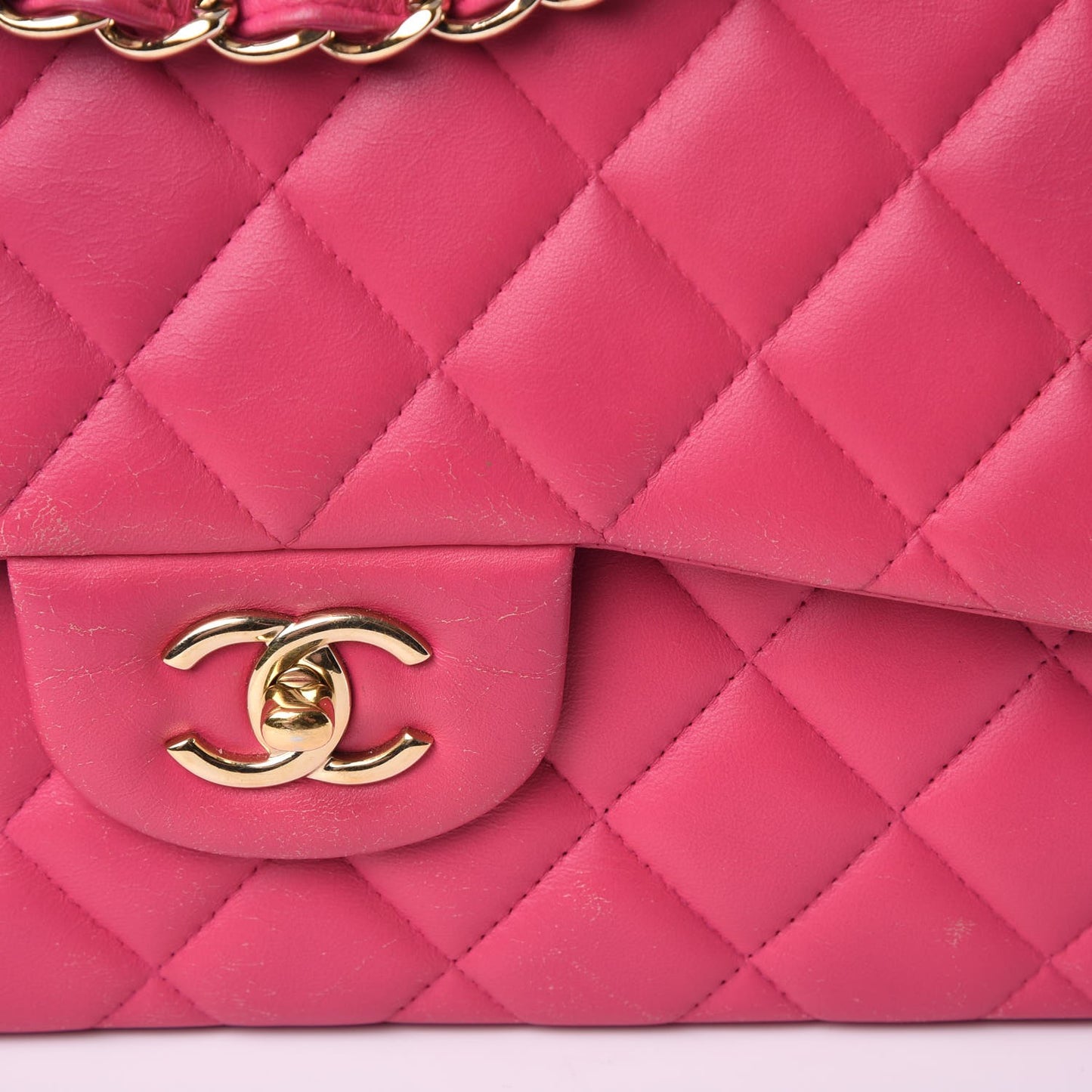 Lambskin Quilted Jumbo Double Flap Dark Pink