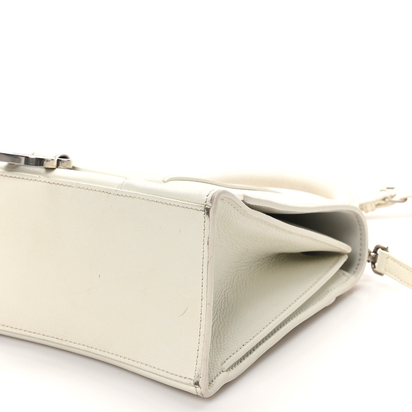 Grained Calfskin Medium Hourglass Top Handle Bag White