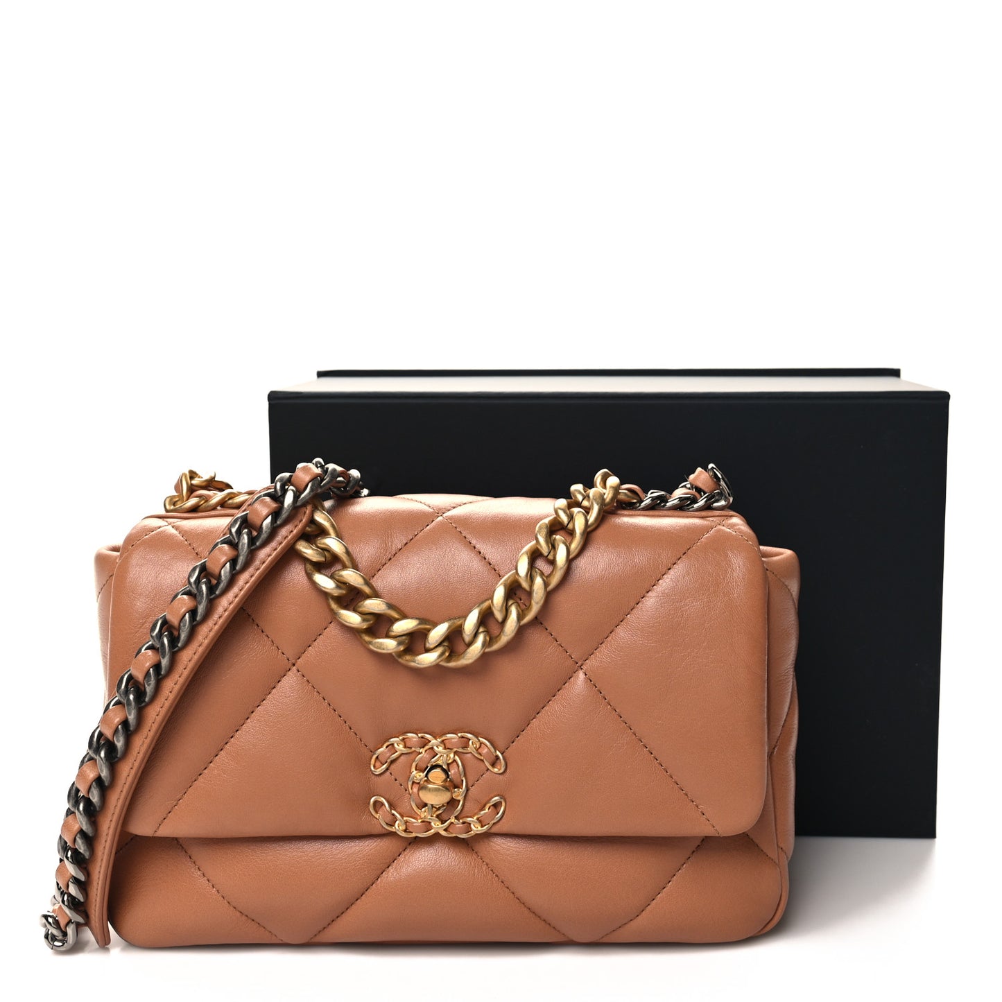 Lambskin Quilted Medium Chanel 19 Flap Brown