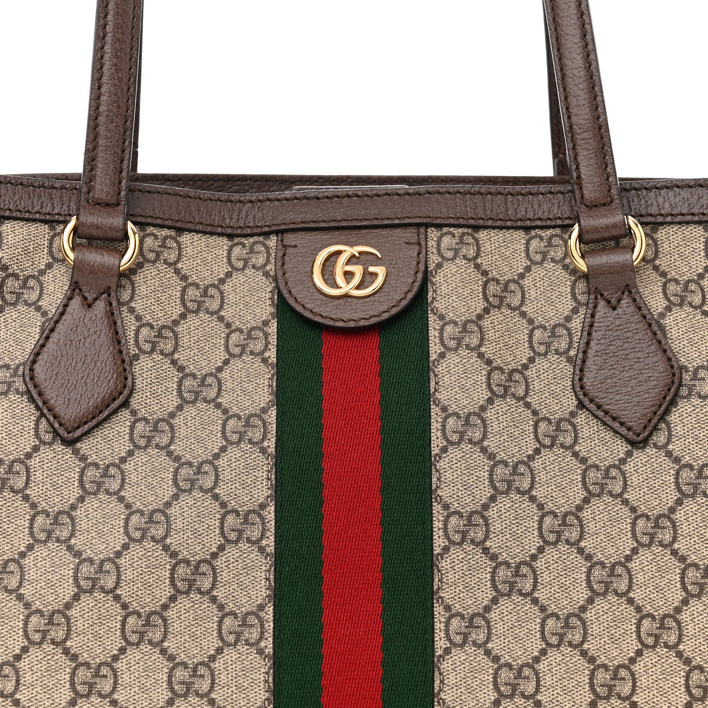 GG Supreme Monogram Textured Calfskin Web Medium Ophidia Shopping Tote Beige Ebony New Acero