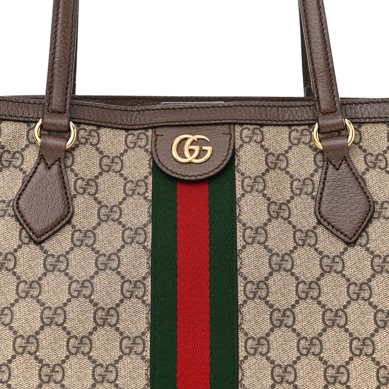 Gucci GG Supreme Monogram Textured Calfskin Web Medium Ophidia Shopping Tote Beige Ebony New Acero 9 of 11