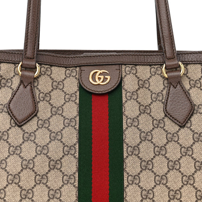 Gucci GG Supreme Monogram Textured Calfskin Web Medium Ophidia Shopping Tote Beige Ebony New Acero 9 of 11