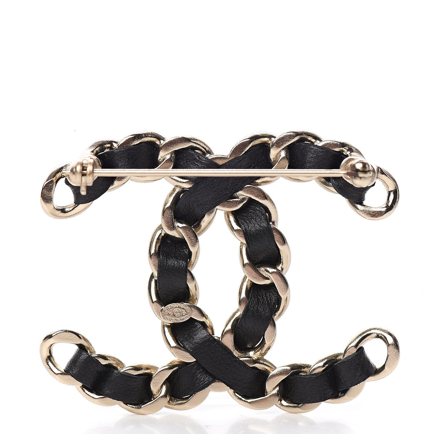 Lambskin Chain CC Brooch Black Gold