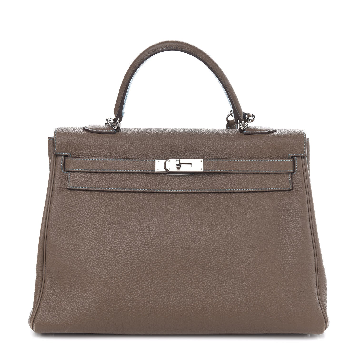Hermes Togo Kelly Retourne Eclat 35 Etoupe Bleu Azteque 1 of 38