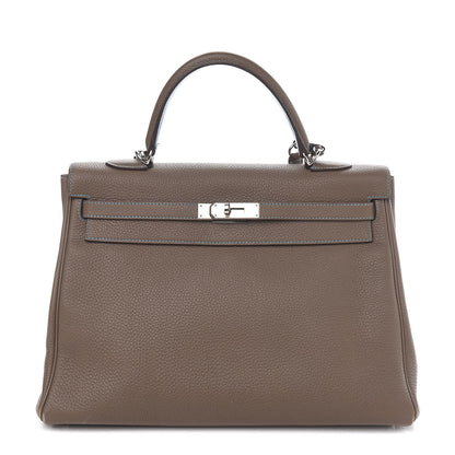 Hermes Togo Kelly Retourne Eclat 35 Etoupe Bleu Azteque 1 of 38