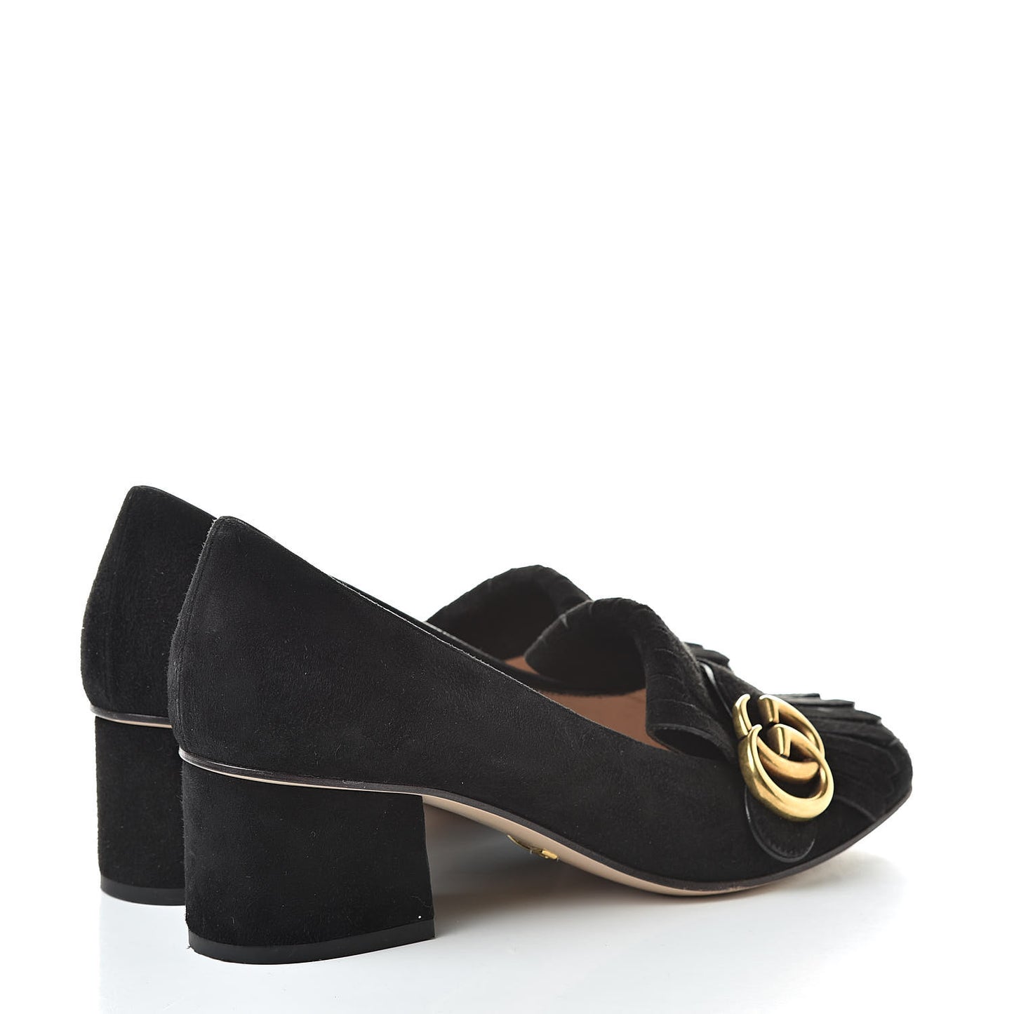 Kid Scamosciato GG Marmont Fringe 50mm Loafer Pumps 36.5 Black