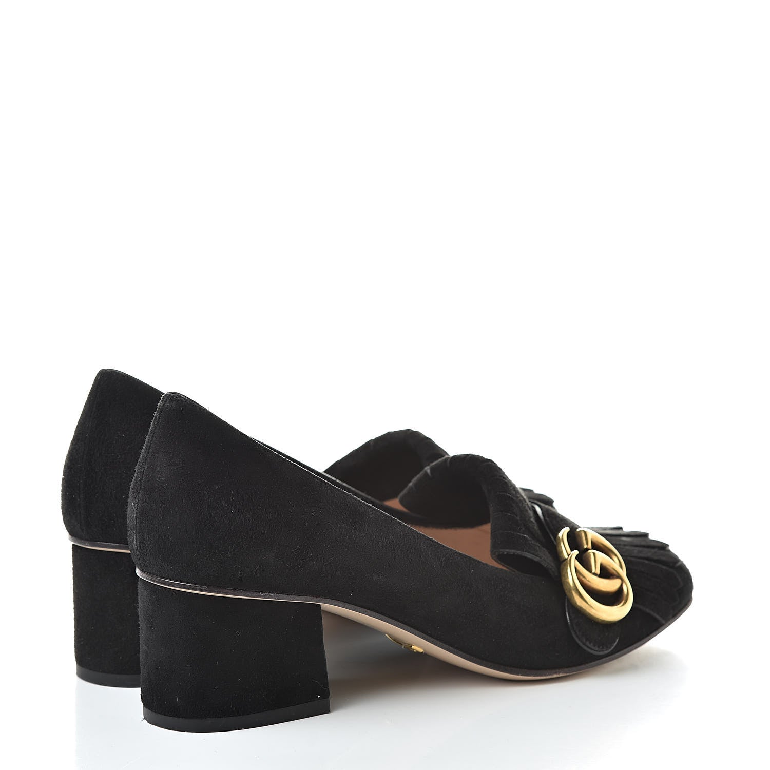 Gucci Kid Scamosciato GG Marmont Fringe 50mm Loafer Pumps 36.5 Black 4 of 10